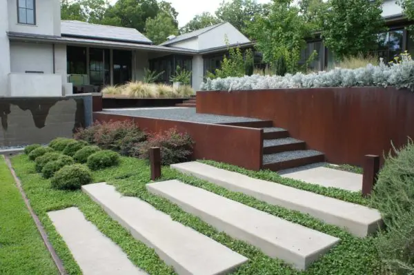 Modern Hillside Home with Corten Steel Retaining Walls | Retaining Wall Supplies